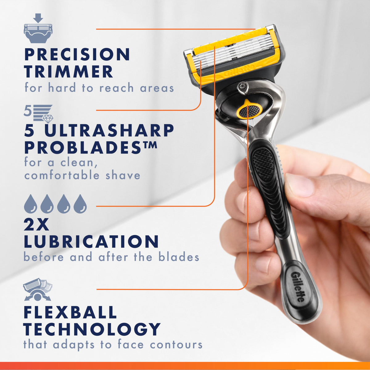 Gillette ProShield Men's Razor, 1 Handle and 5 Blade Refills