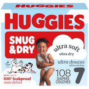 Huggies Snug and Dry Baby Diapers, Size 7, 108 Count