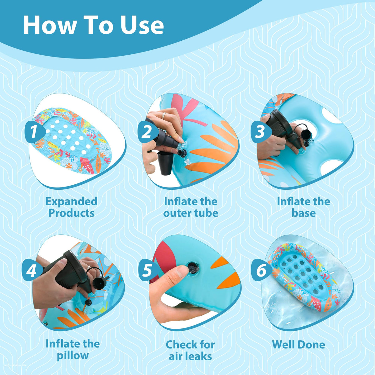 LUSARRYWILL Pool Float Mats with Headrest, 72" x 42" (2 Pack)