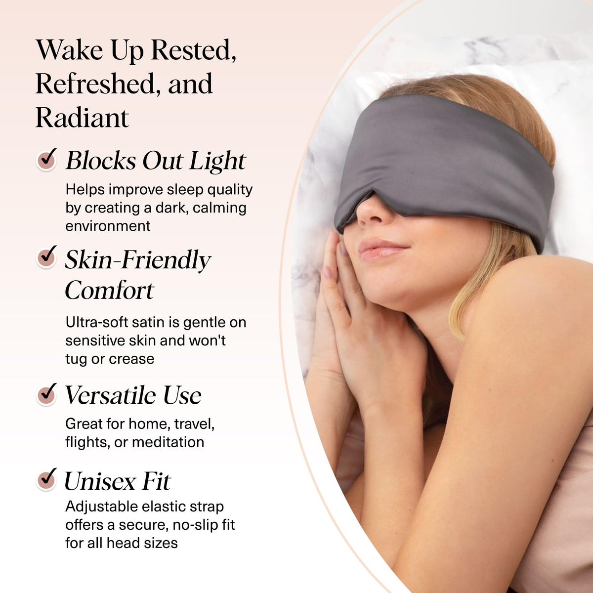 Kitsch Satin Sleep Mask, Charcoal Black