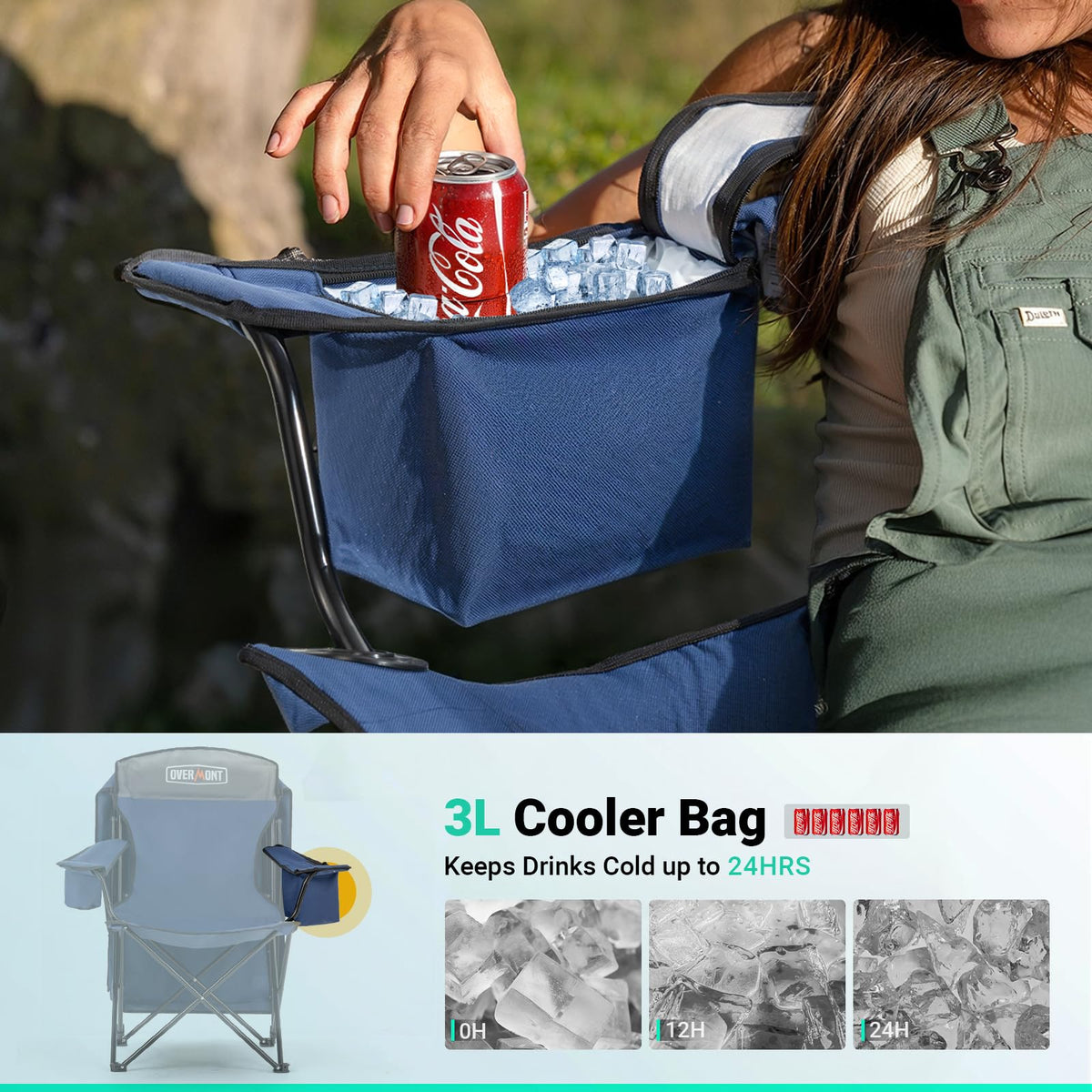 Overmont Folding Beach Chair with Canopy and Cooler, Blue, 2pcs