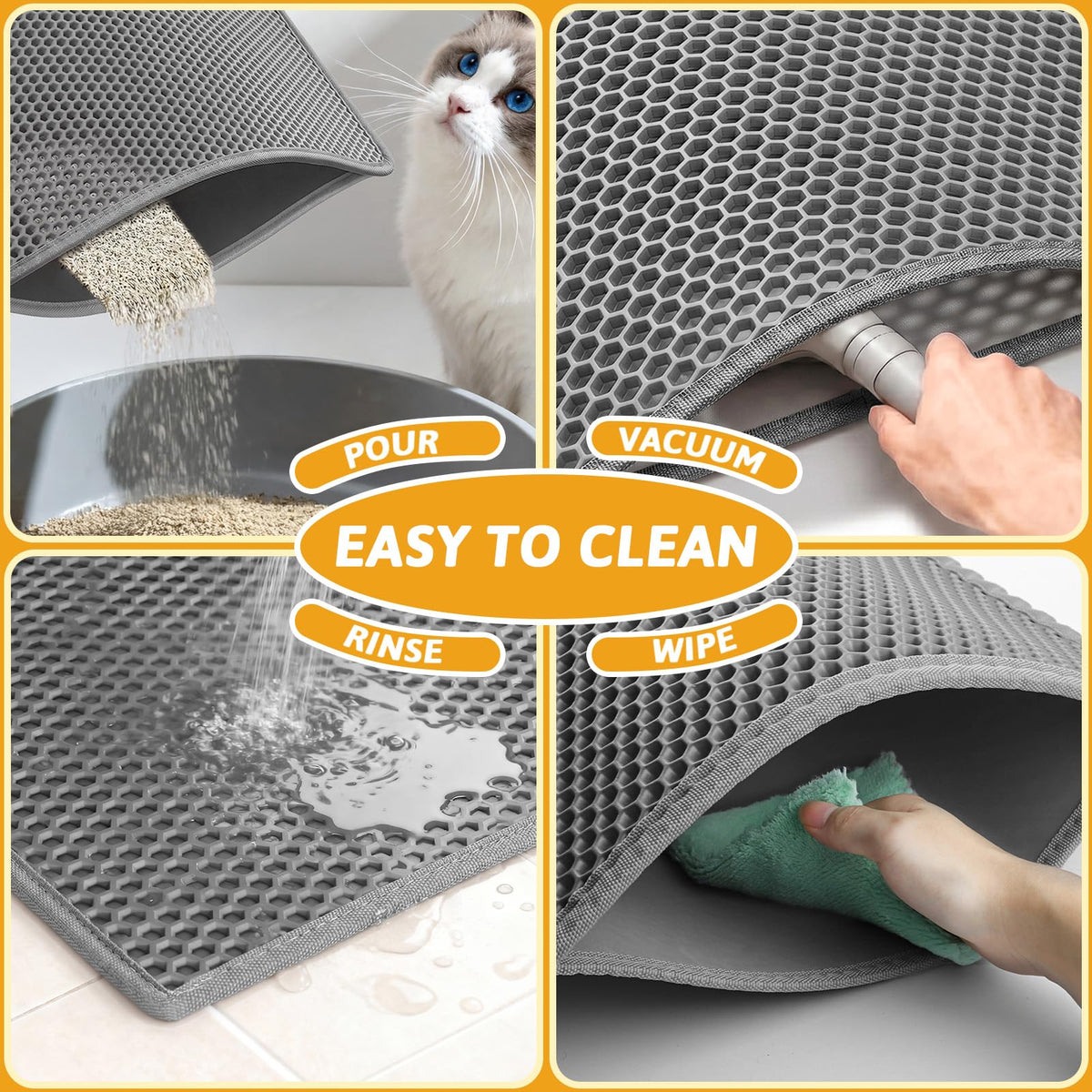Pieviev Honeycomb Double Layer Cat Litter Mat, 76 x 61 cm, Grey