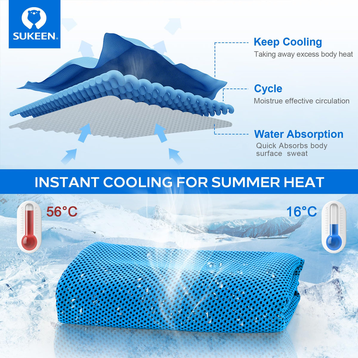 Sukeen Microfibre Cooling Towels, 40" x 12" (4 Pack)