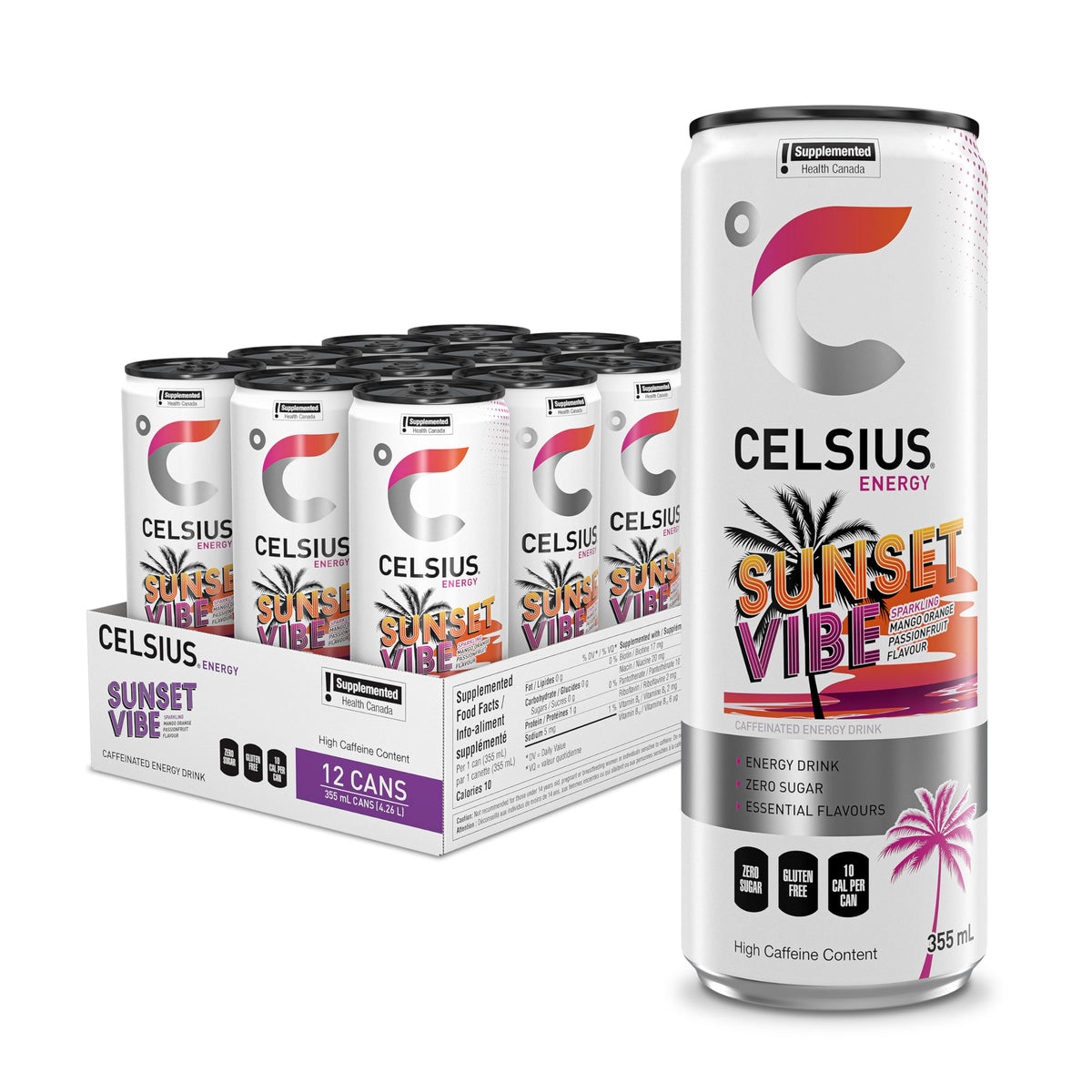 Celsius Sparkling Sunset Vibe Energy Drink, 355ml, Pack of 12