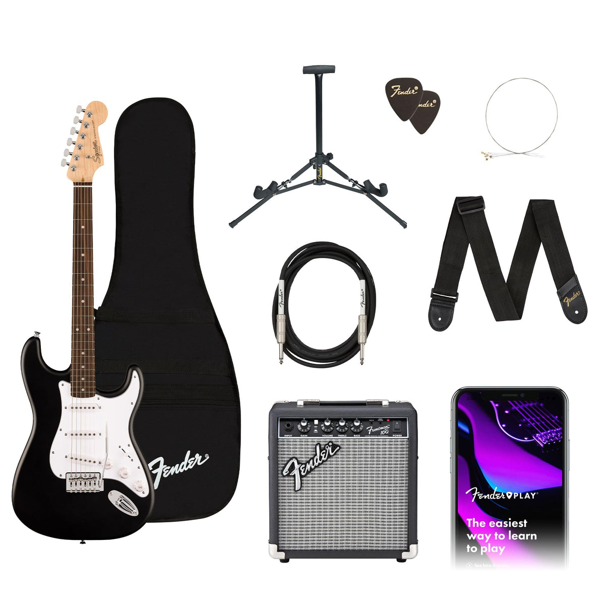 Fender Squier Debut Series Stratocaster Electric Guitar Kit, Black