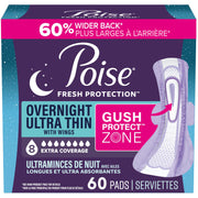 Poise Overnight Ultra Thin Incontinence Pads, Long, 60 Count