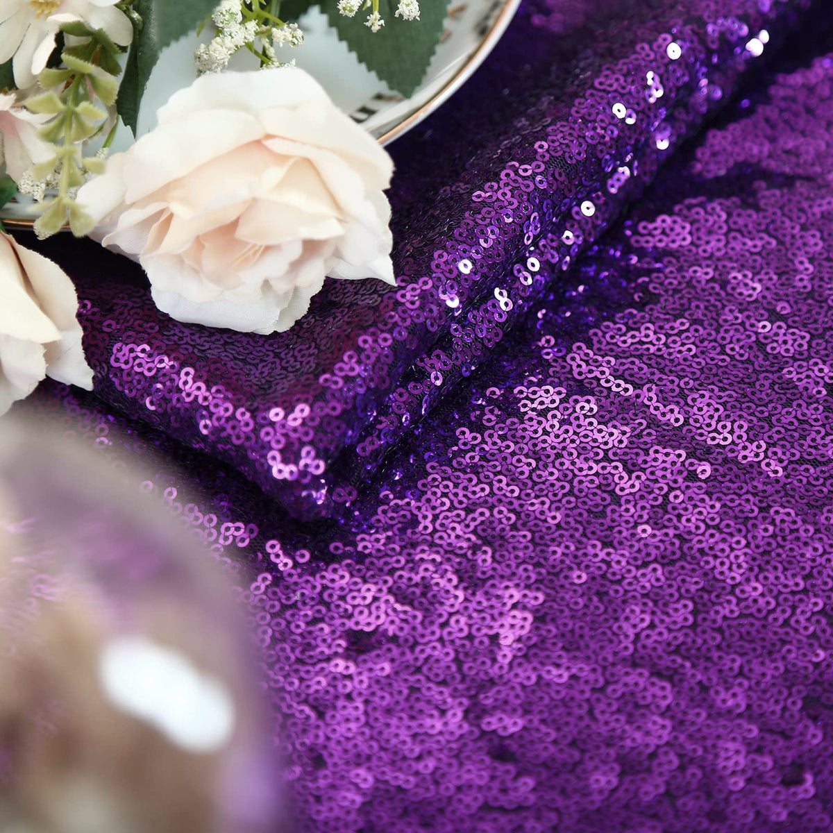 Purple Sequin Tablecloth, 50x80 Inch