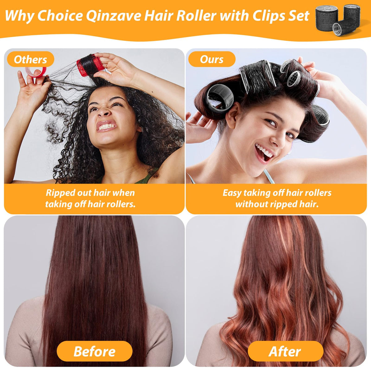 Self Grip Hair Rollers Set, 39PCS, 3 Sizes, with 12PCS Duckbill Clips