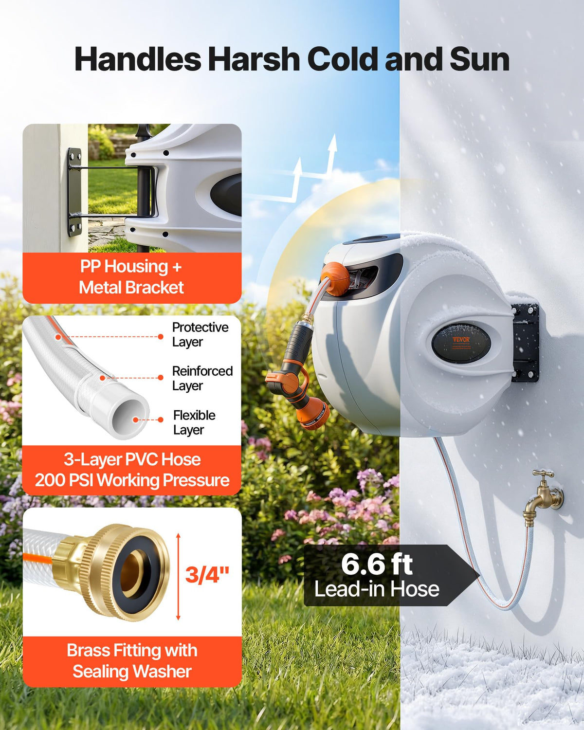 VEVOR Retractable Wall Mounted Garden Hose Reel, 115 ft x 1/2 Inch