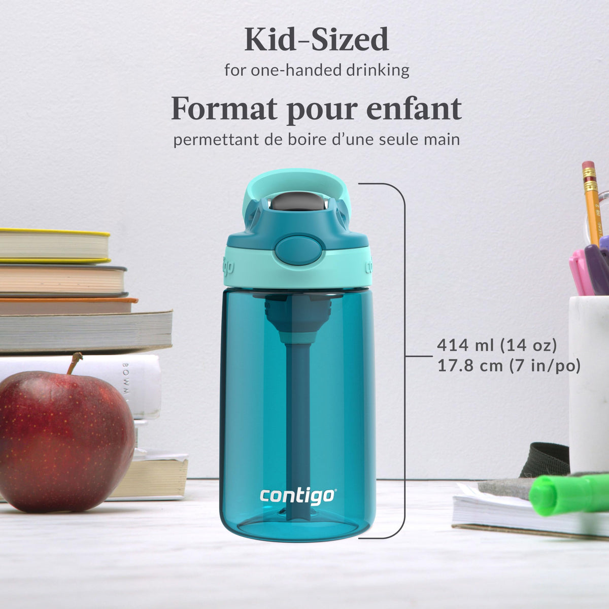 Contigo Kids Aubrey Straw Water Bottle, 14 oz, Juniper Jade Vine