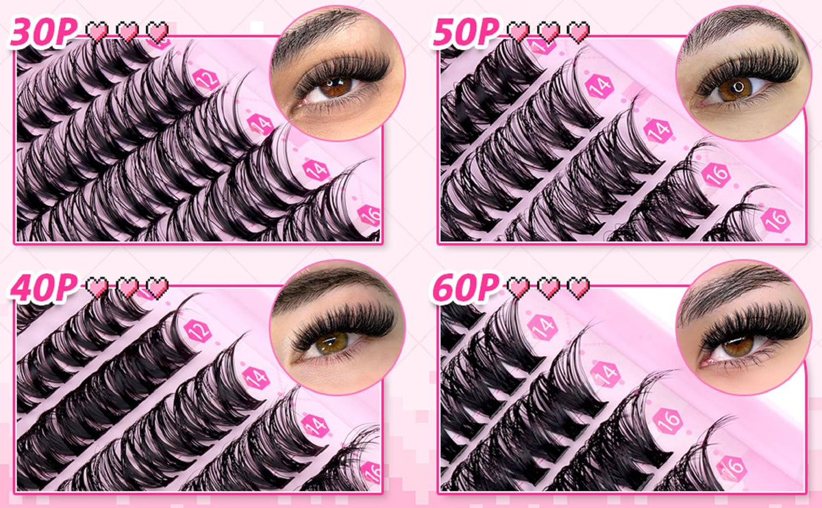 Wiwoseo Cluster Eyelash Extensions, 560pcs, D Curl, 8-16MM