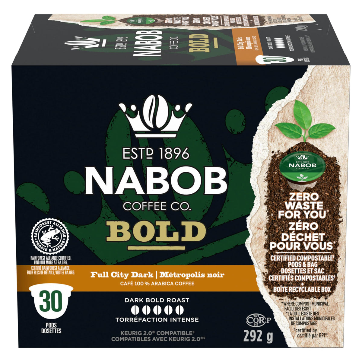 Nabob Full City Dark Coffee Compostable Pods, 292g Box