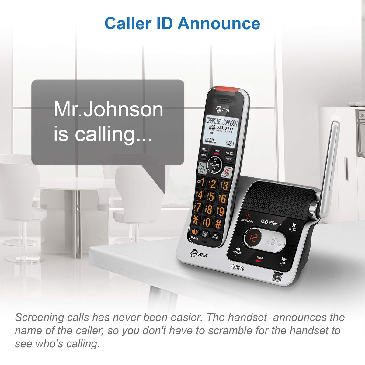 AT&T BL102-2 DECT 6.0 2-Handset Cordless Phone, Silver/Black