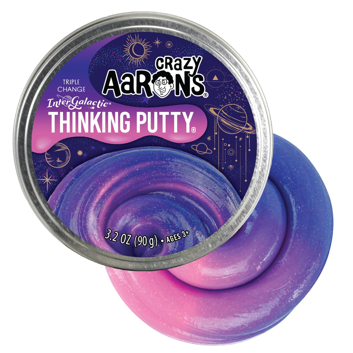 Crazy Aaron's Intergalactic Triple Color Changing Putty, 4" Tin