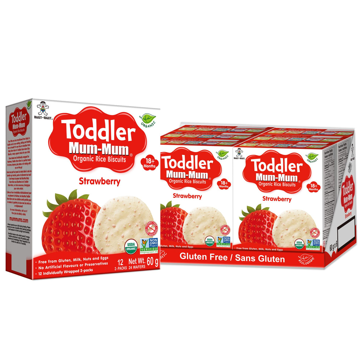 Want-Want Mum-Mum Rice Rusks, Strawberry, 60gms, Case of 6