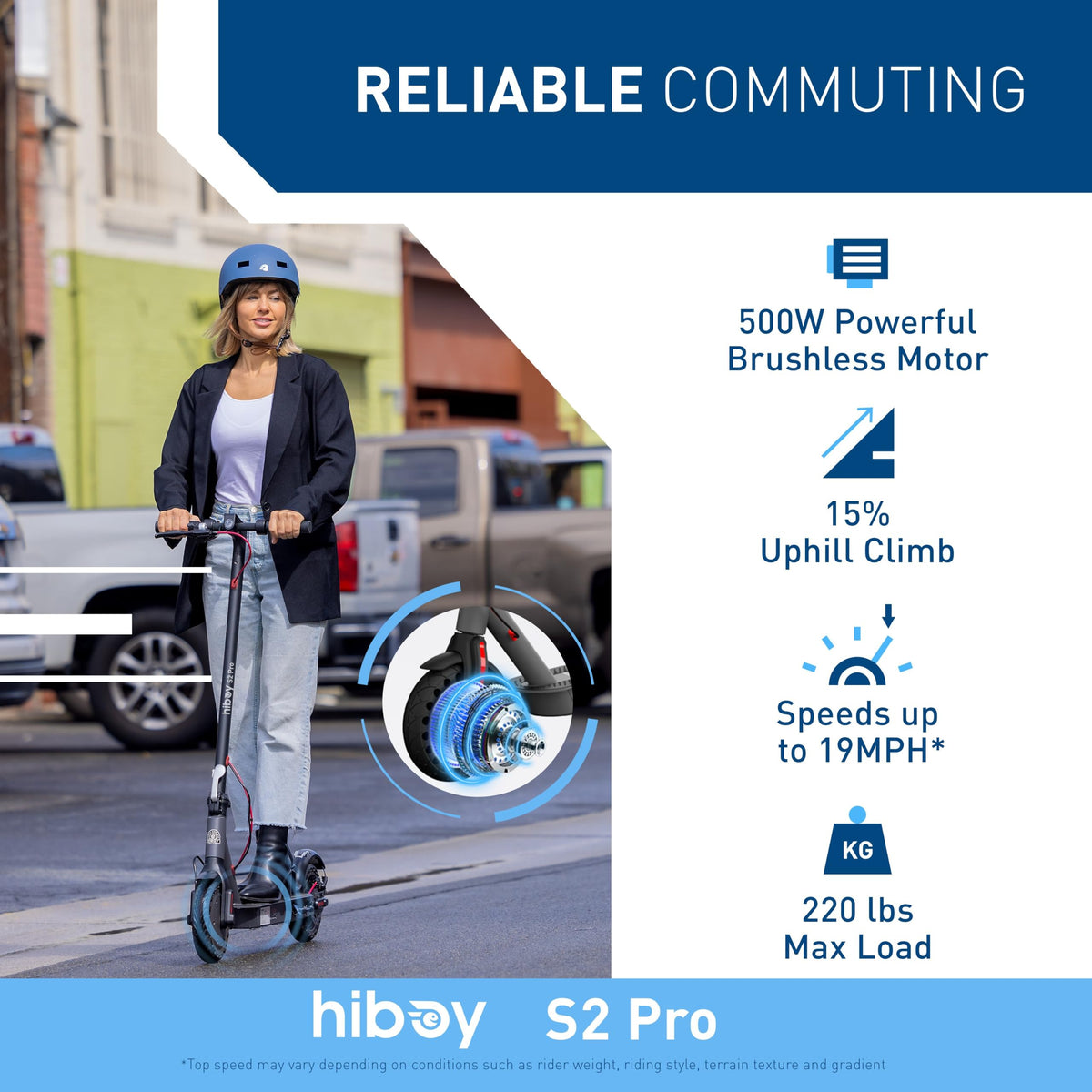 Hiboy S2 Pro Electric Scooter, 500W, 10" Tires, 40km Range