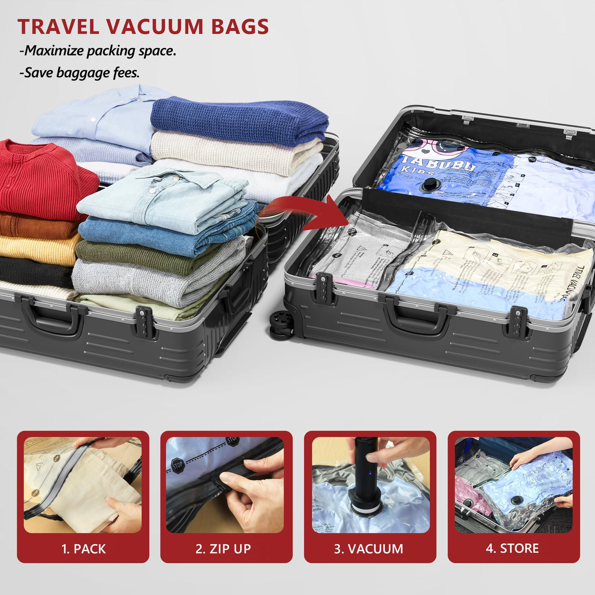 Travel Vacuum Bags with Rechargeable Electric Pump, 18 Combo