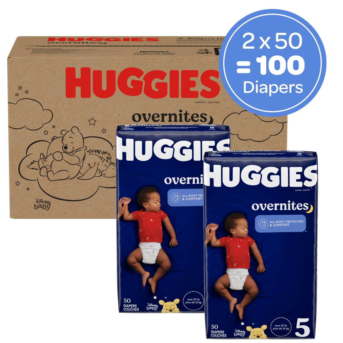 Huggies Overnites Nighttime Diapers, Size 5, 100 Count