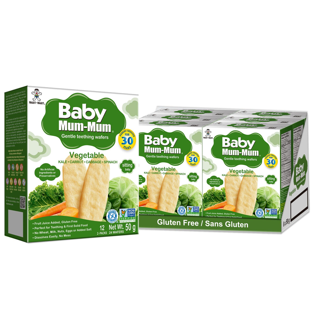 Want-Want Mum-Mum Rice Rusks, Vegetable, 50g, 24 Rusks, 6 Pack