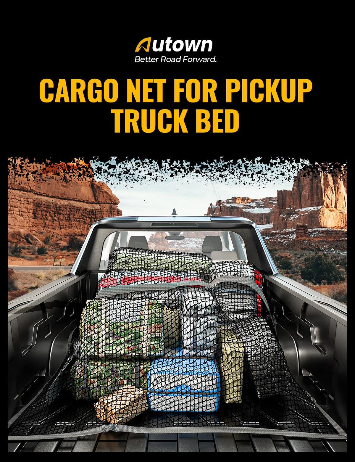 AUTOWN Stretchable Truck Bed Cargo Net with 8 Carabiners, 4' x 4'