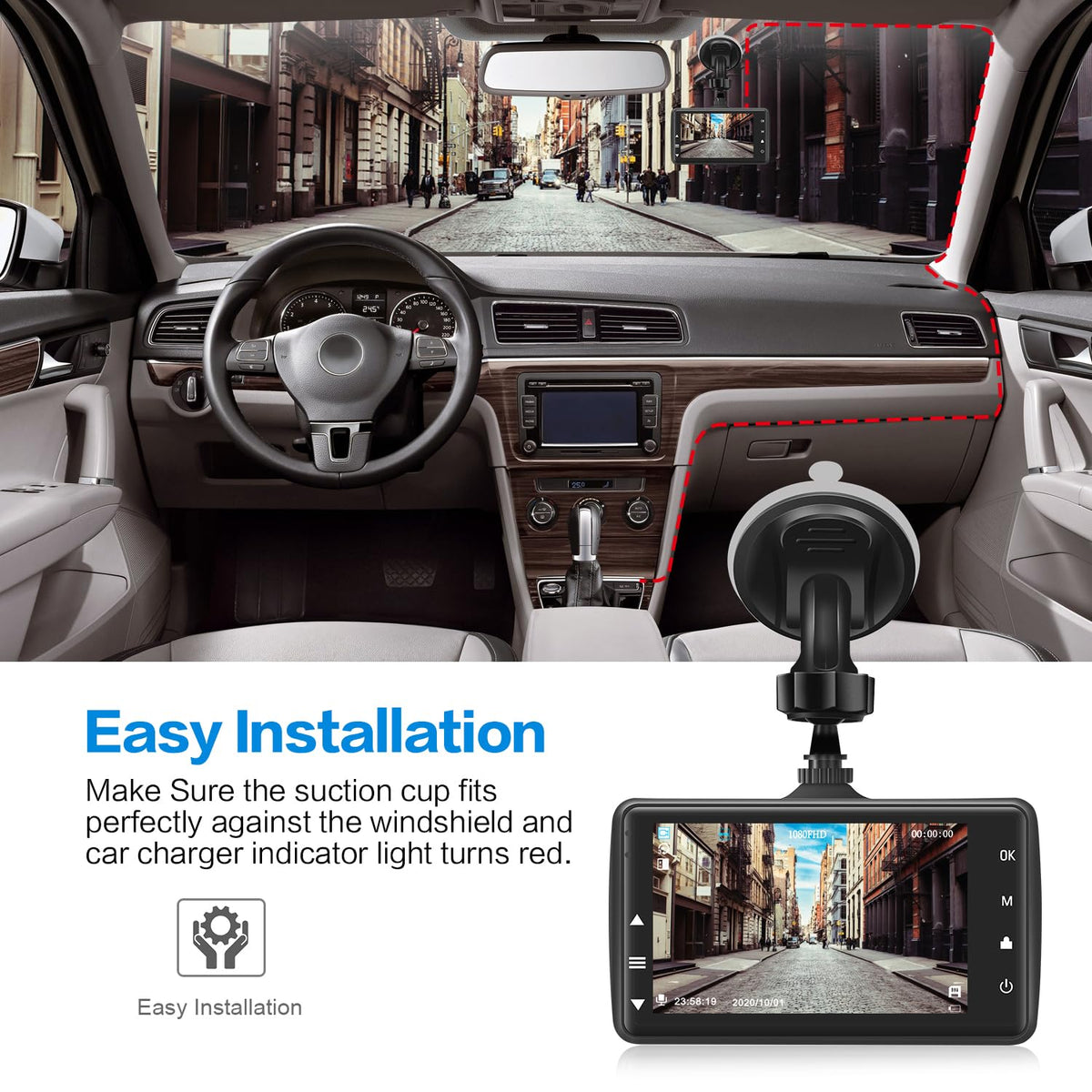 BOOGIIO 1080P Front Dash Cam with 32 GB SD Card