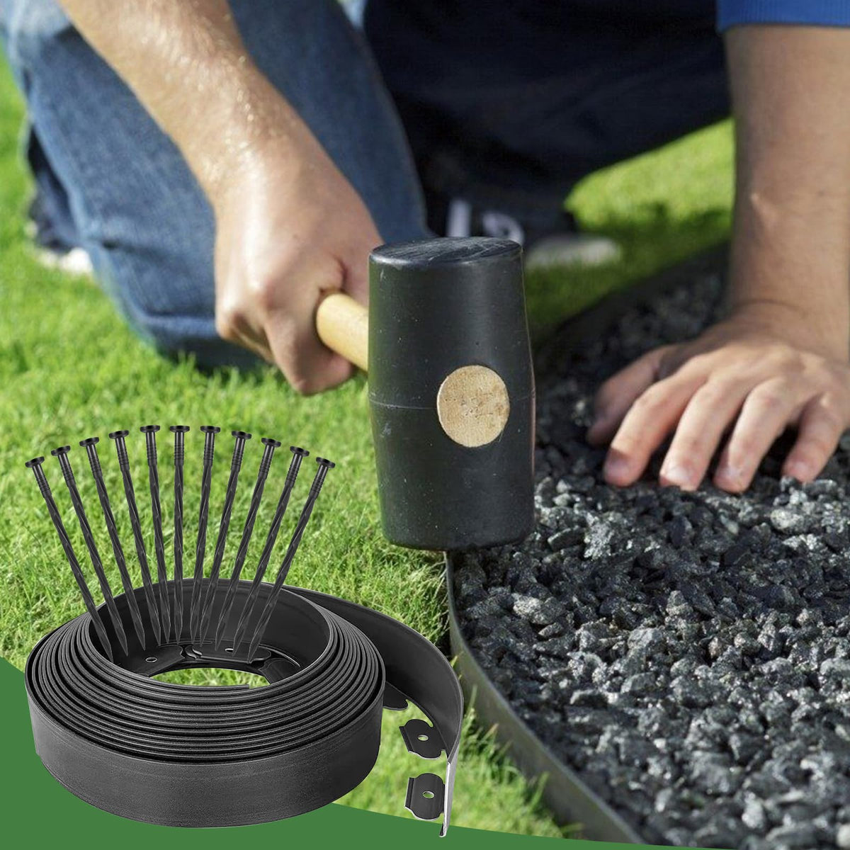 Garden Edging Border Kit with 40 Stakes, 40 ft x 2"