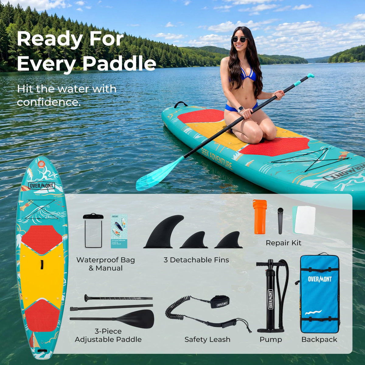 Overmont Inflatable Paddle Board, 10'7" x 33" x 6"
