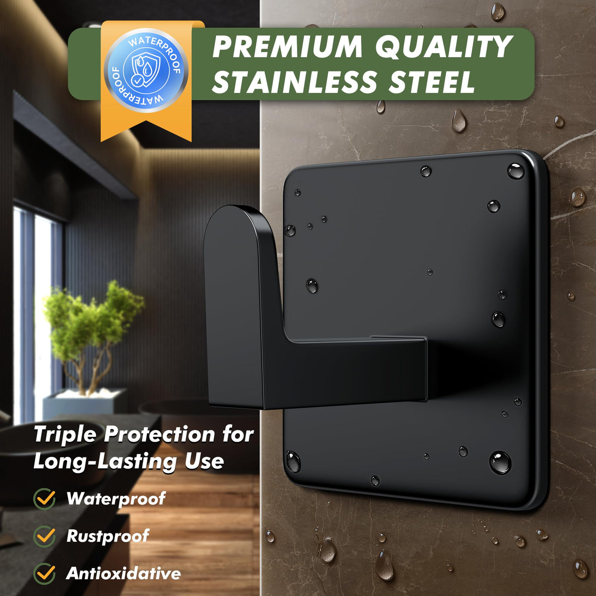Auxmir Heavy Duty Self Adhesive Stainless Steel Hooks (5 Pack)