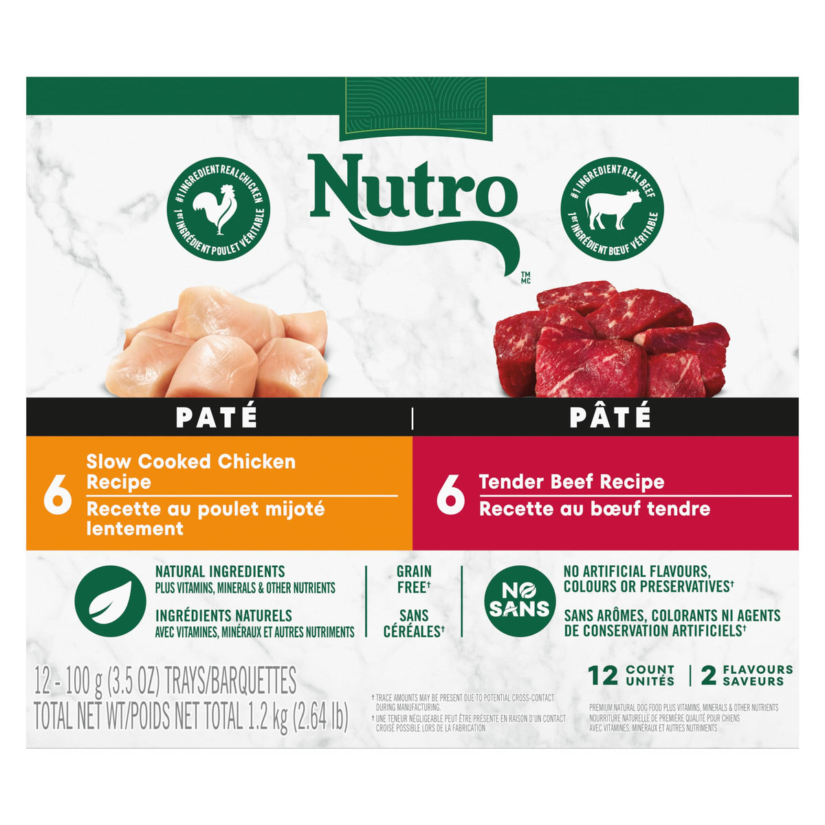 Nutro Adult Wet Dog Food Paté, Beef and Chicken Recipes, 12 x 100 g