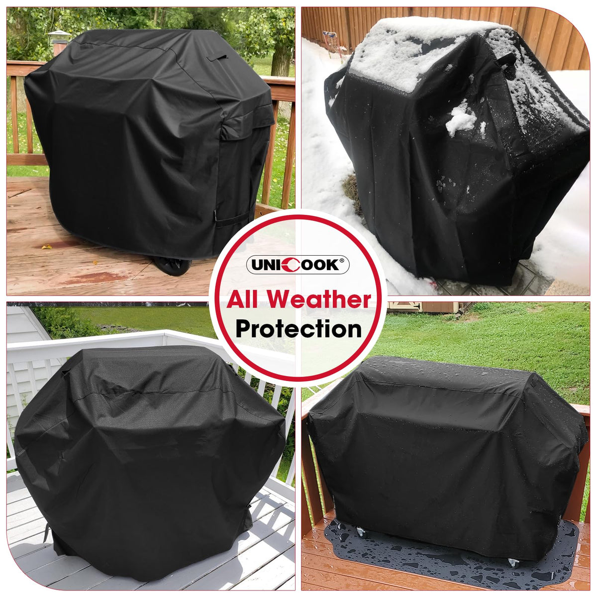 UNICOOK Heavy Duty Waterproof BBQ Cover, 60 in, Black