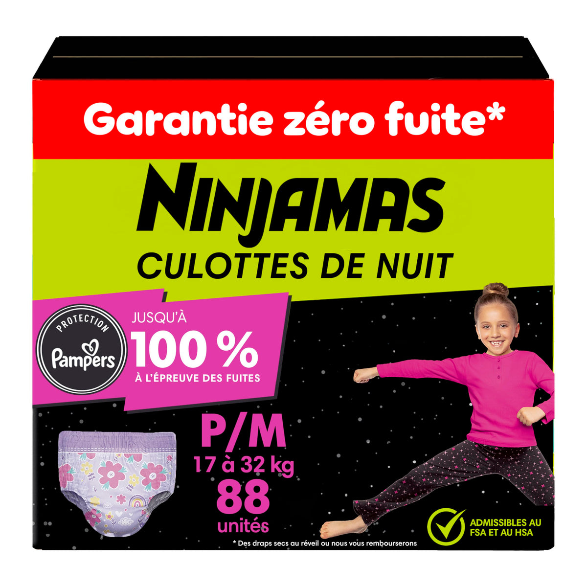 Pampers Ninjamas Nighttime Bedwetting Underwear Girl, Size 7, 88 Count
