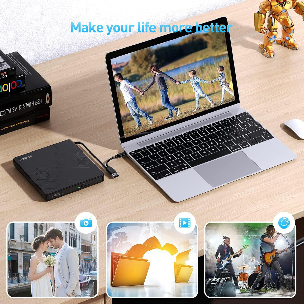 ORIGBELIE External USB 3.0/Type-C CD/DVD Drive
