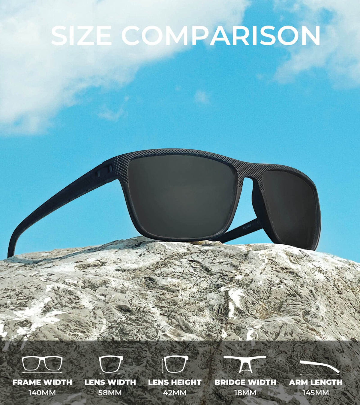KALIYADI Polarized Rectangle Sunglasses, Black, 3 Pack