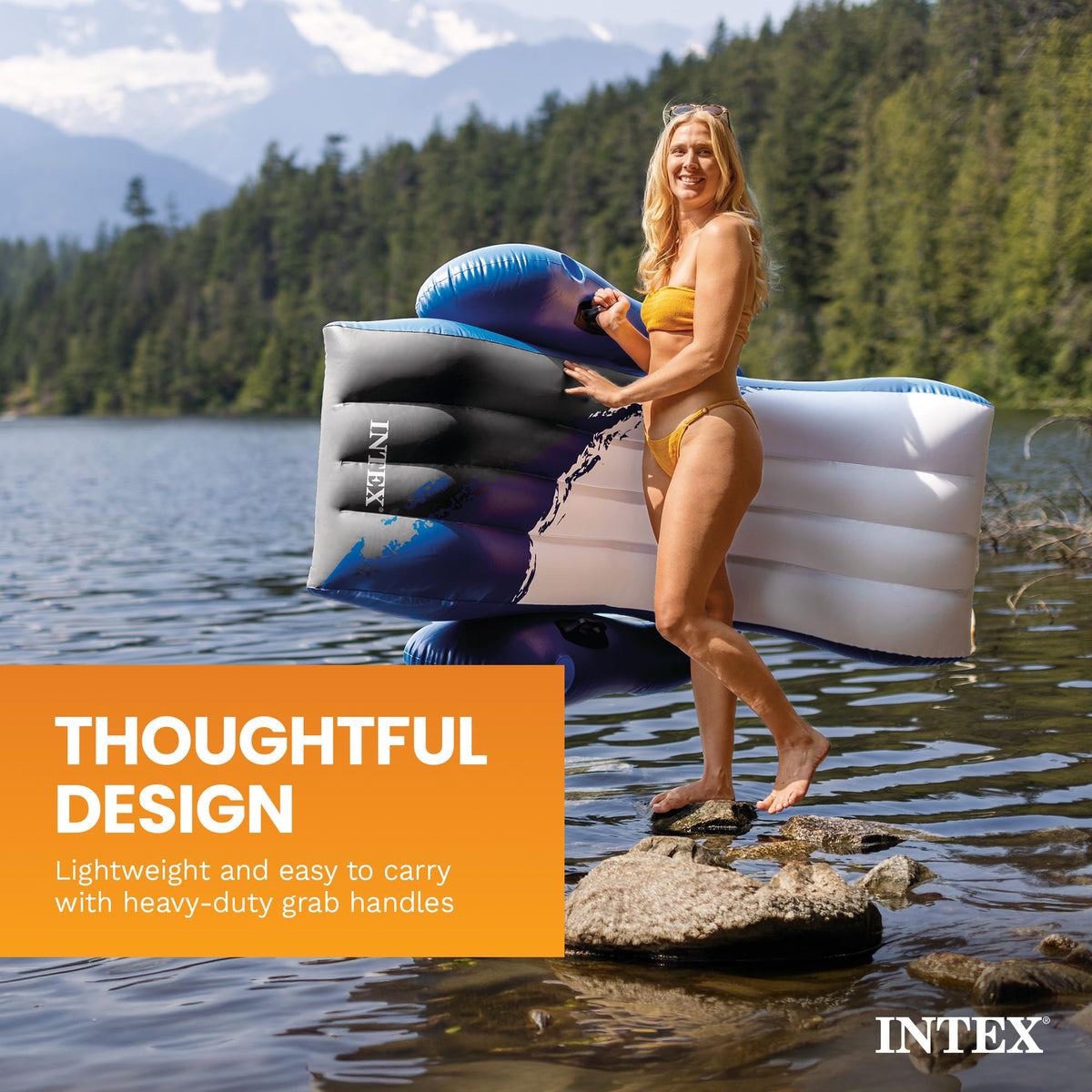 Intex Floating Recliner Inflatable Lounge, 71 x 53 Inch, Blue, 58868EP