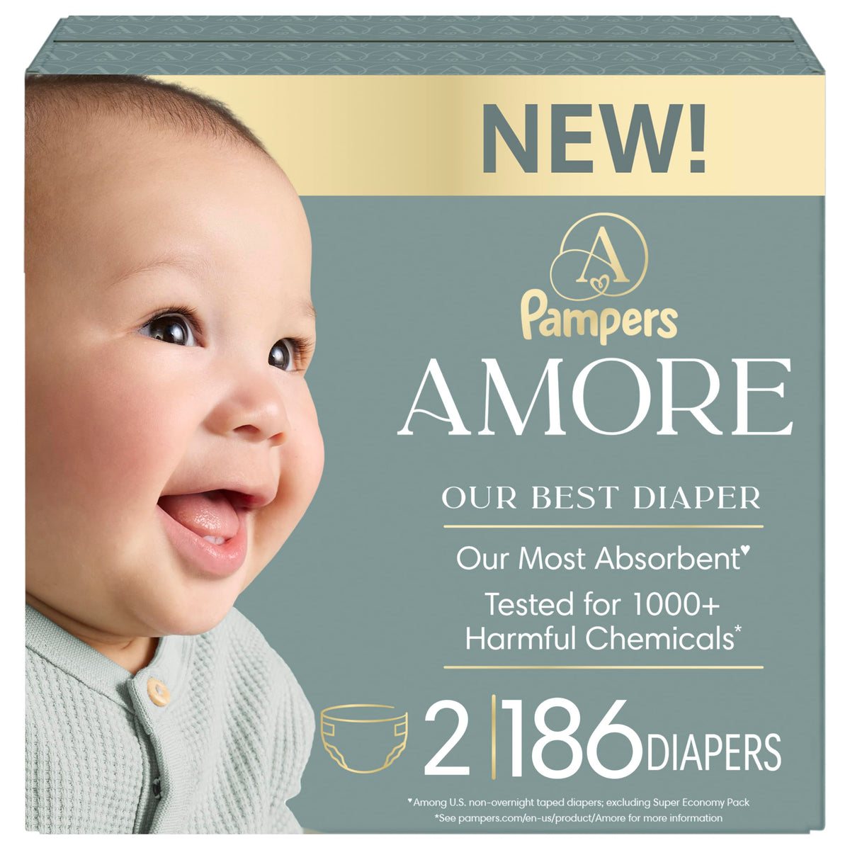 Pampers AMORE Diapers, Size 2, 186 Count