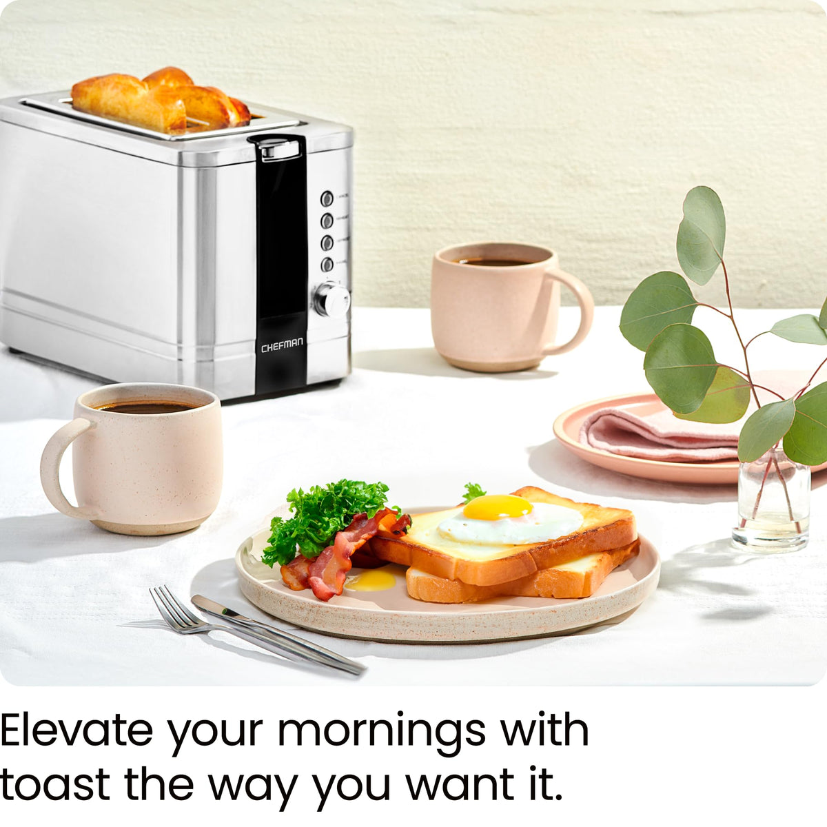 Chefman 2-Slice Pop-Up Stainless Steel Toaster, 850W, Silver