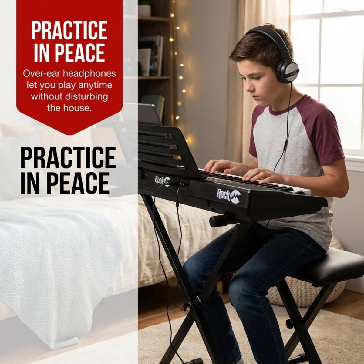 RockJam 61 Key Keyboard Piano Kit with Stand, Bench, Headphones