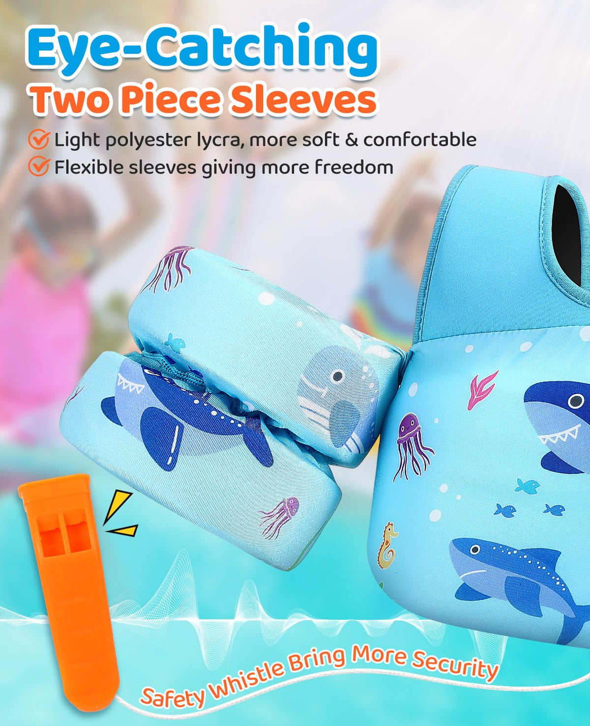 HeySplash Kids' Swim Vest, 33-66 lb, Blue Shark