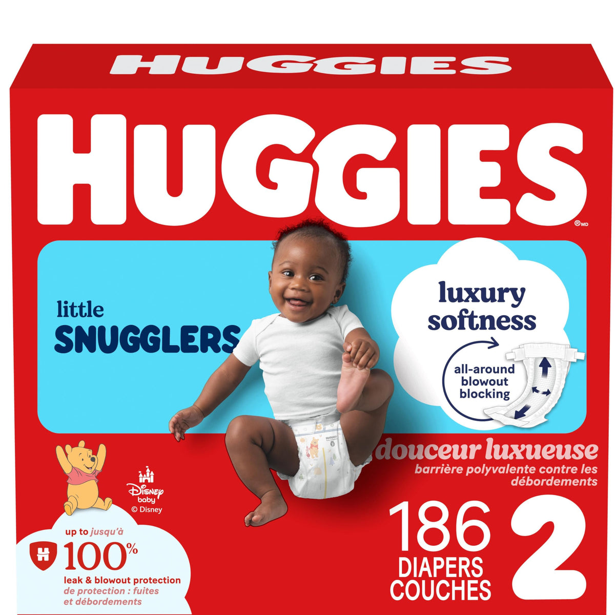 Huggies Little Snugglers Diapers, Size 2 (12-18 lbs), 186 Count