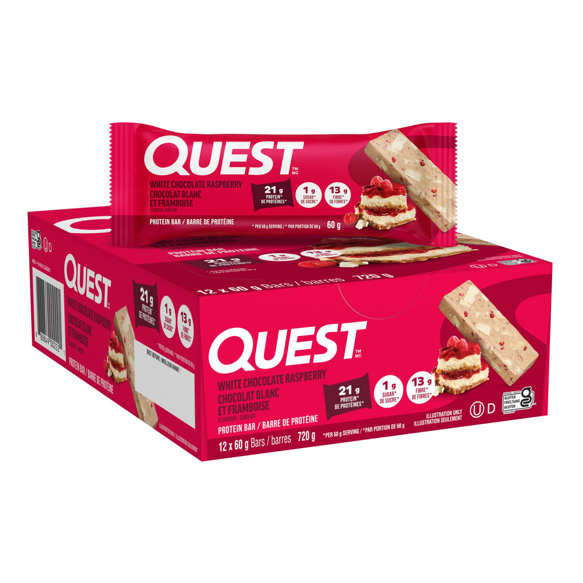 Quest Protein Bar, White Chocolate Raspberry, 12 Count