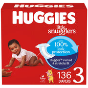 Huggies Little Snugglers Diapers, Size 3, 16-28 Lb, 136 Count