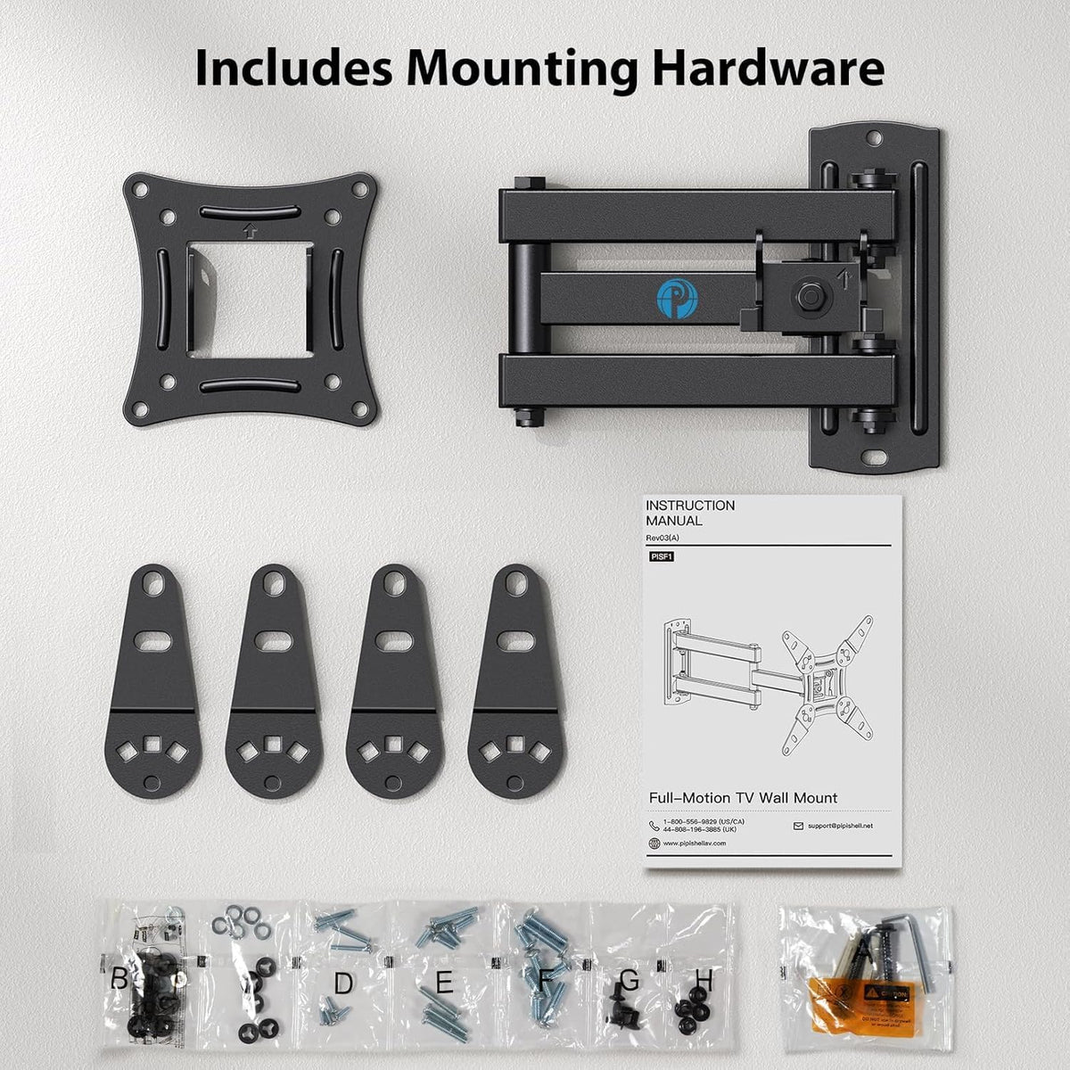 Pipishell PISF1 Full Motion TV Wall Mount, 13-43 Inch