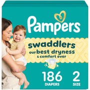 Pampers Swaddlers Diapers, Size 2, 186 Count