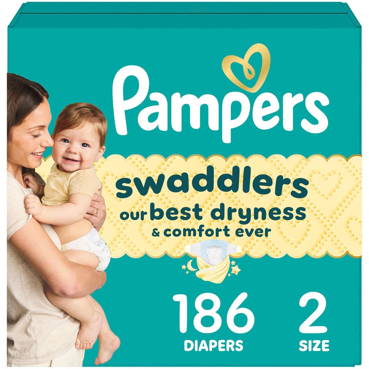 Pampers Swaddlers Diapers, Size 2, 186 Count