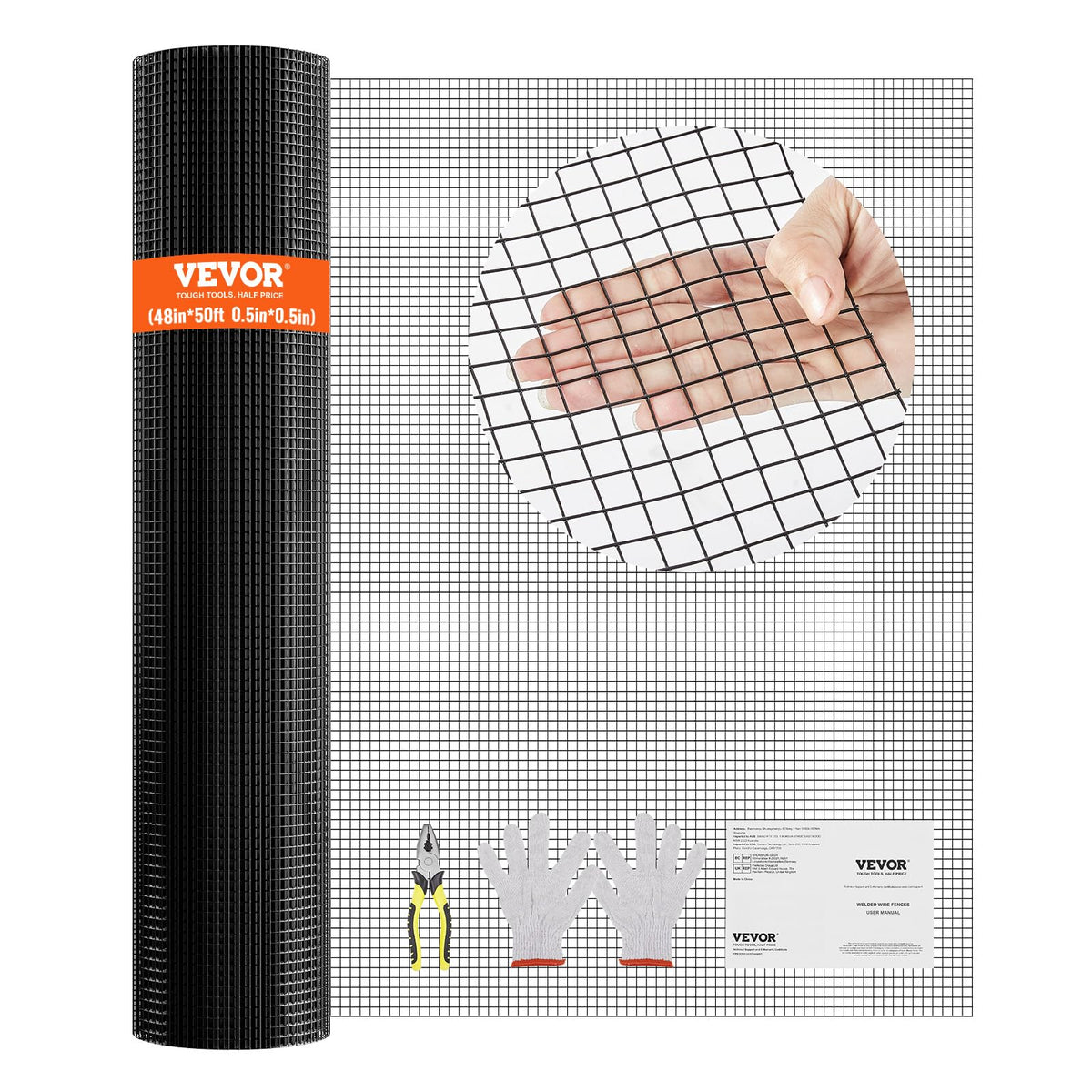 VEVOR Hardware Cloth, 48'' x 50' Galvanized Wire Mesh Roll, 19 Gauge