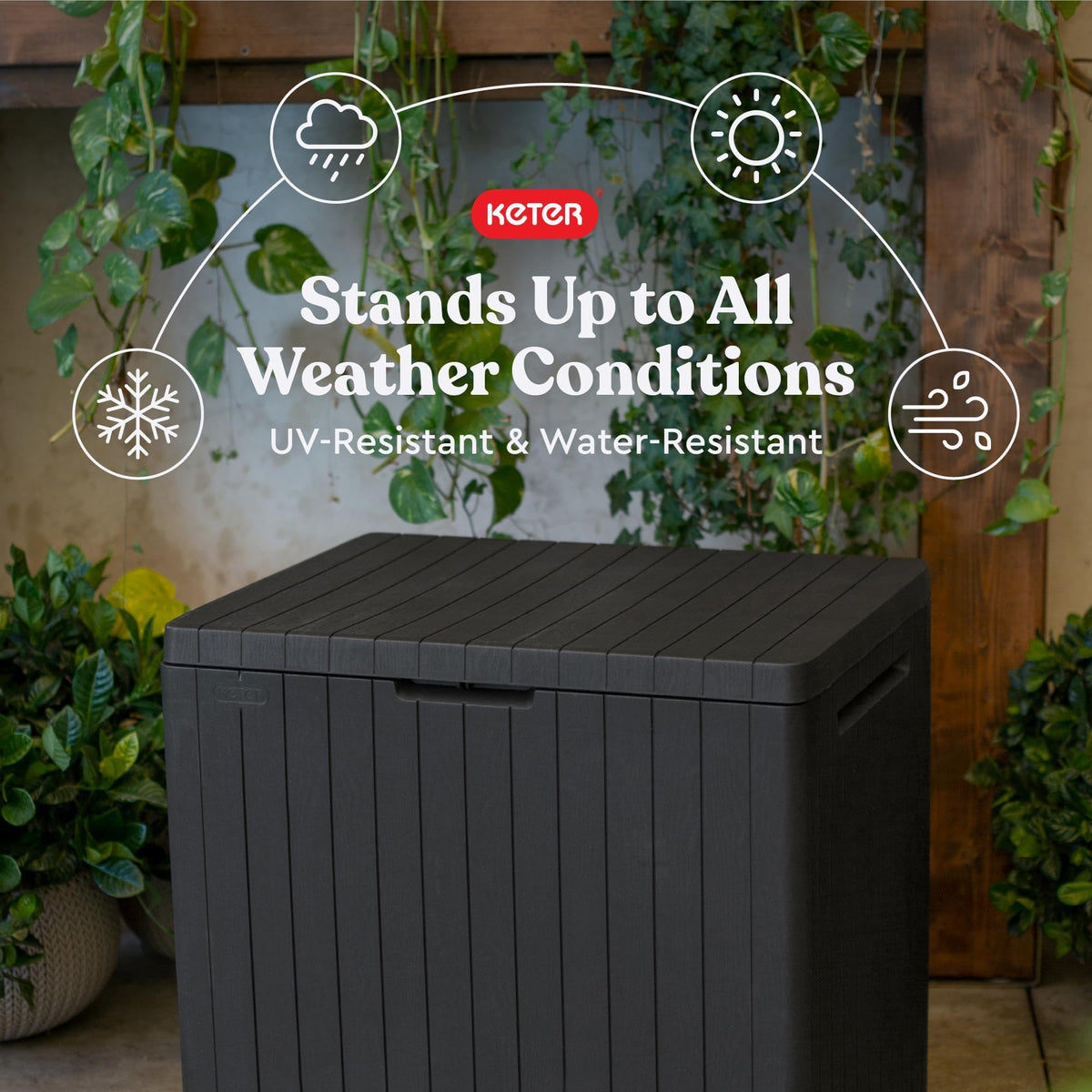 Keter City Outdoor Storage Box and Patio Side Table, 30 Gal