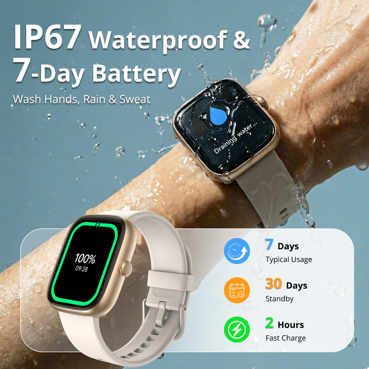 Fixwink 1.83-Inch Smart Watch with Calling, Gold