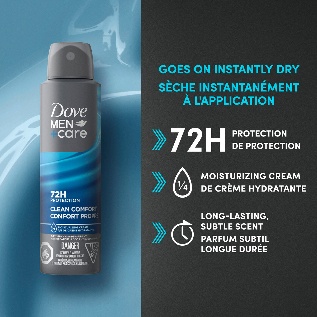 Dove Men+Care Dry Spray Antiperspirant, Clean Comfort, 107 g, 3 Pack