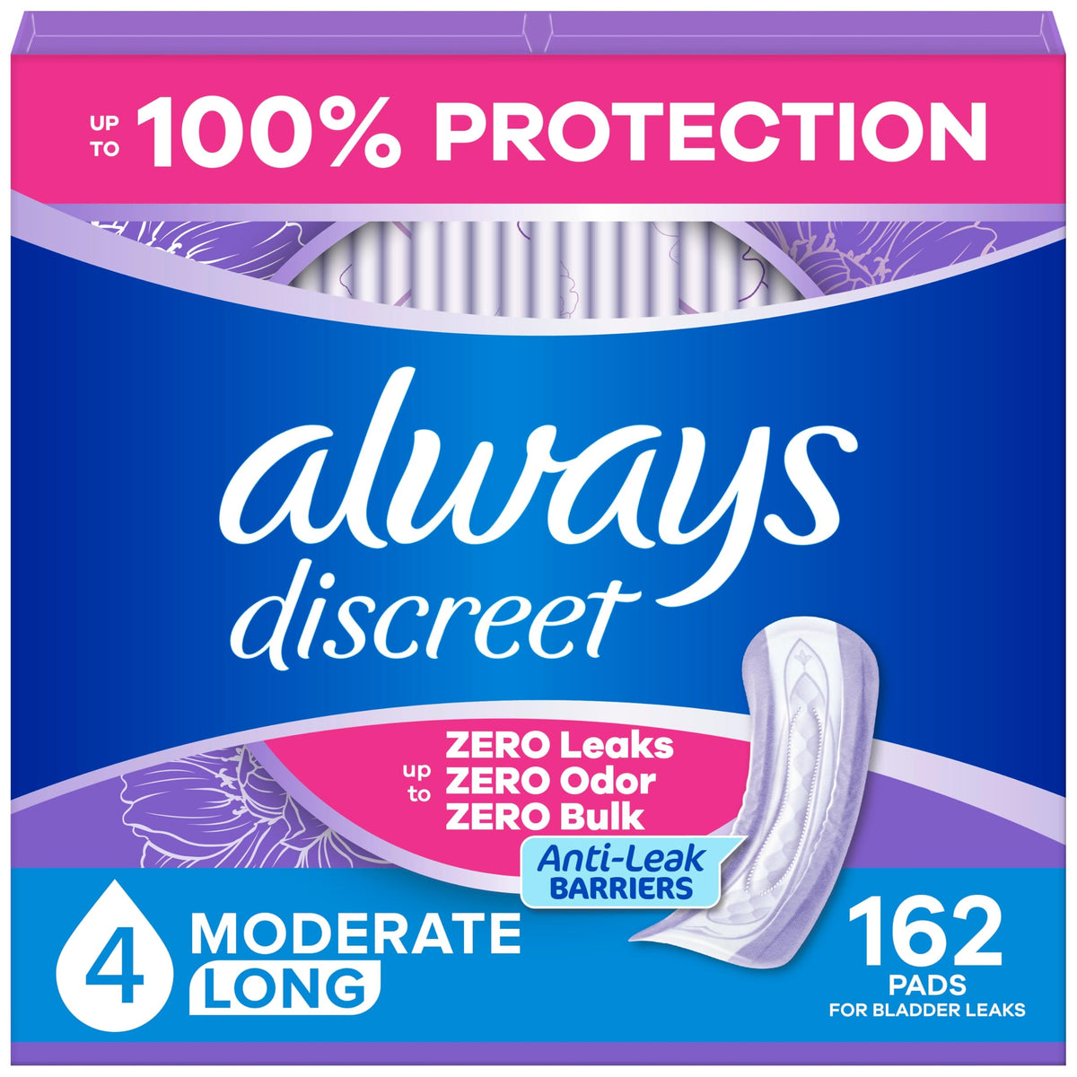 Always Discreet Incontinence Pads for Women, Moderate, 162 Count