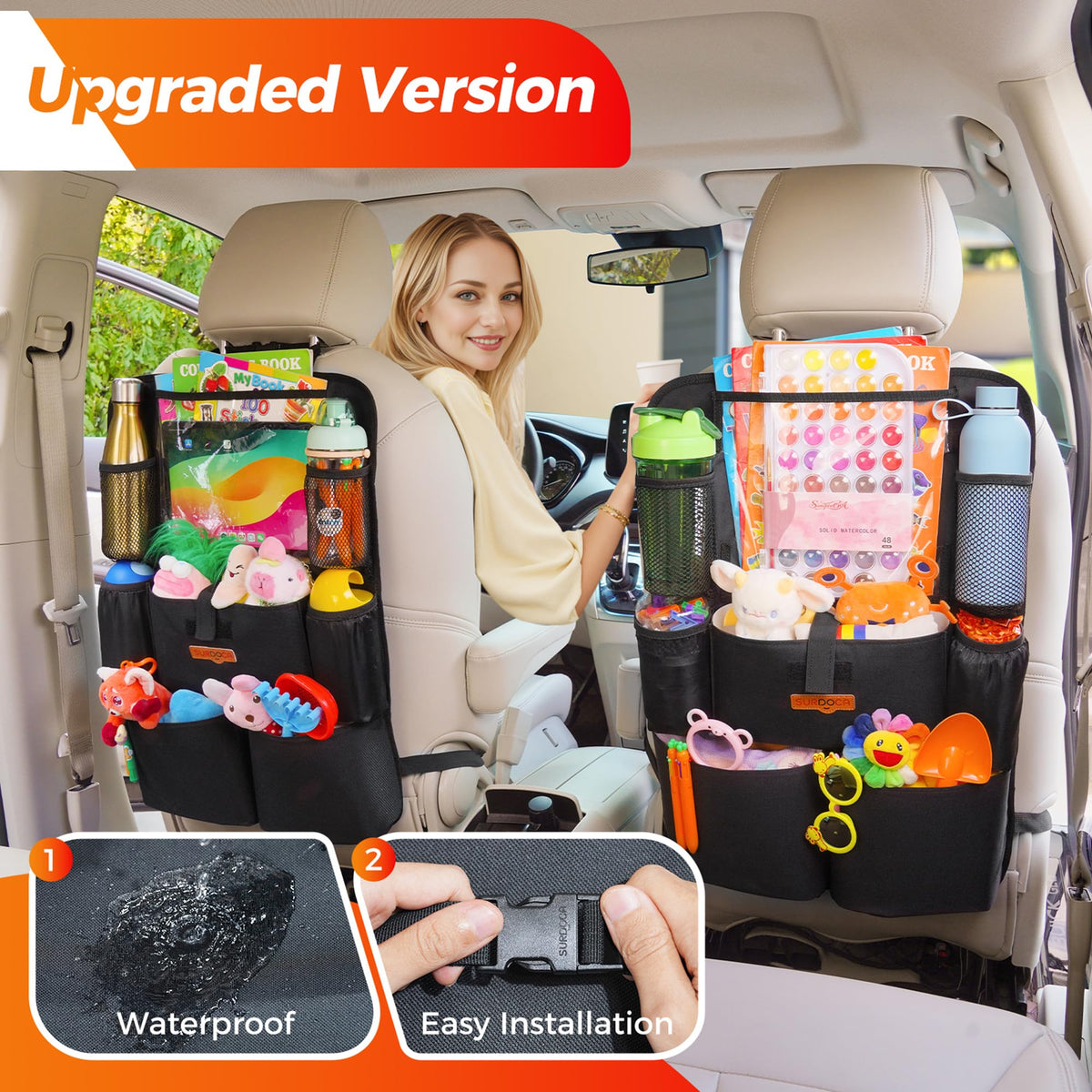 SURDOCA Backseat Car Organizer with 11-Inch Tablet Holder, Black